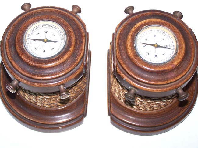 A pair of Nautical Motif Bookends circa 1950-1960 with compasses on the top — image 2